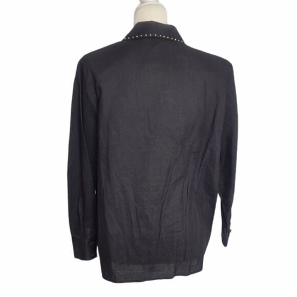 VINTAGE 80s top black embellished beaded king of‎ hearts button up M - Picture 3 of 11